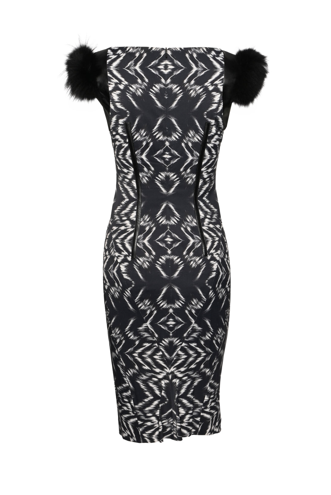 Sportmax Size S Fur & Leather Trim Pattern Dress