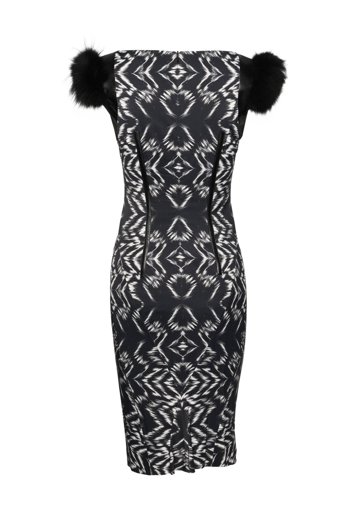 Sportmax Size S Fur & Leather Trim Pattern Dress