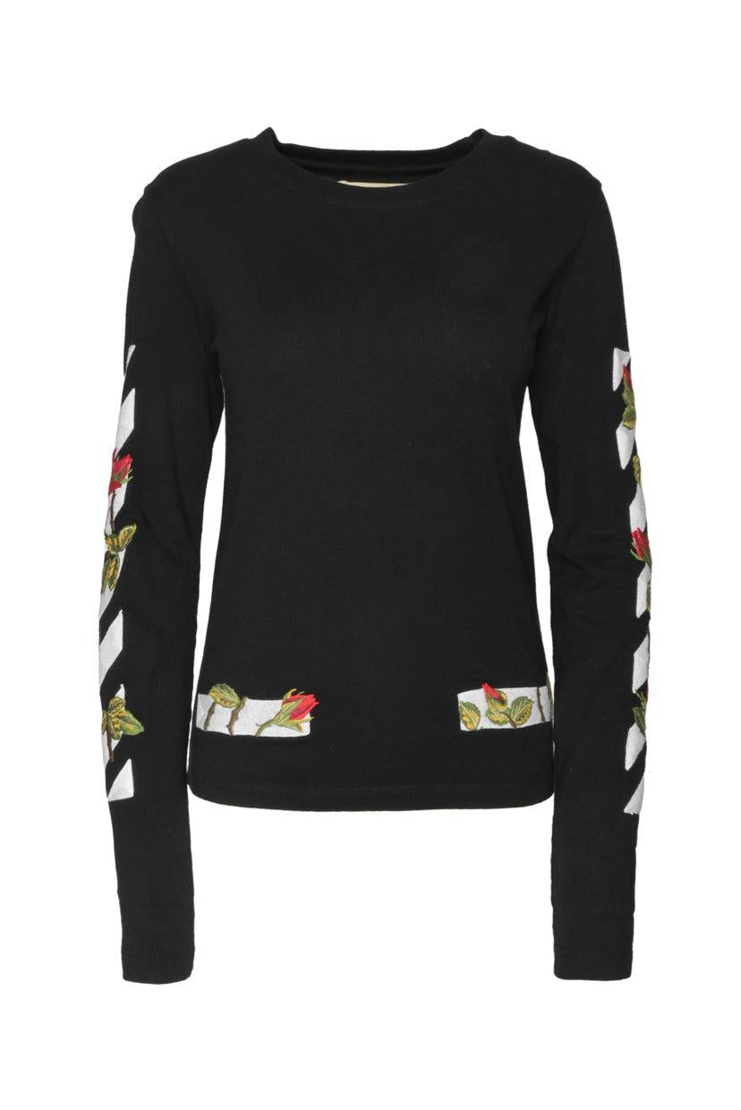 Off White Size XXS Rose Diagonal Embroidered Long Sleeve T-Shirt