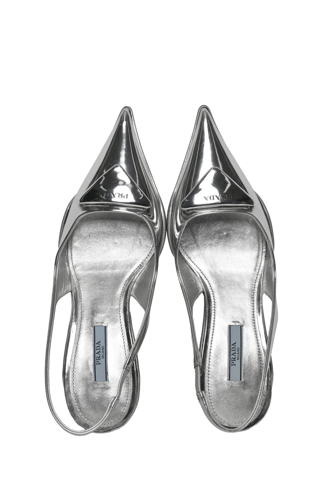 Prada Size 36 Triangle Logo Patent Leather Slingback Pumps
