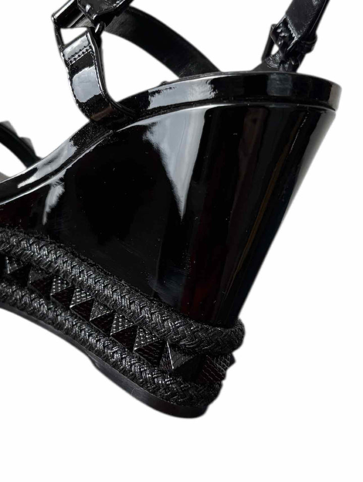 Christian Louboutin Size 38 Pyraclou Patent Leather Stud Espadrilles Wedges