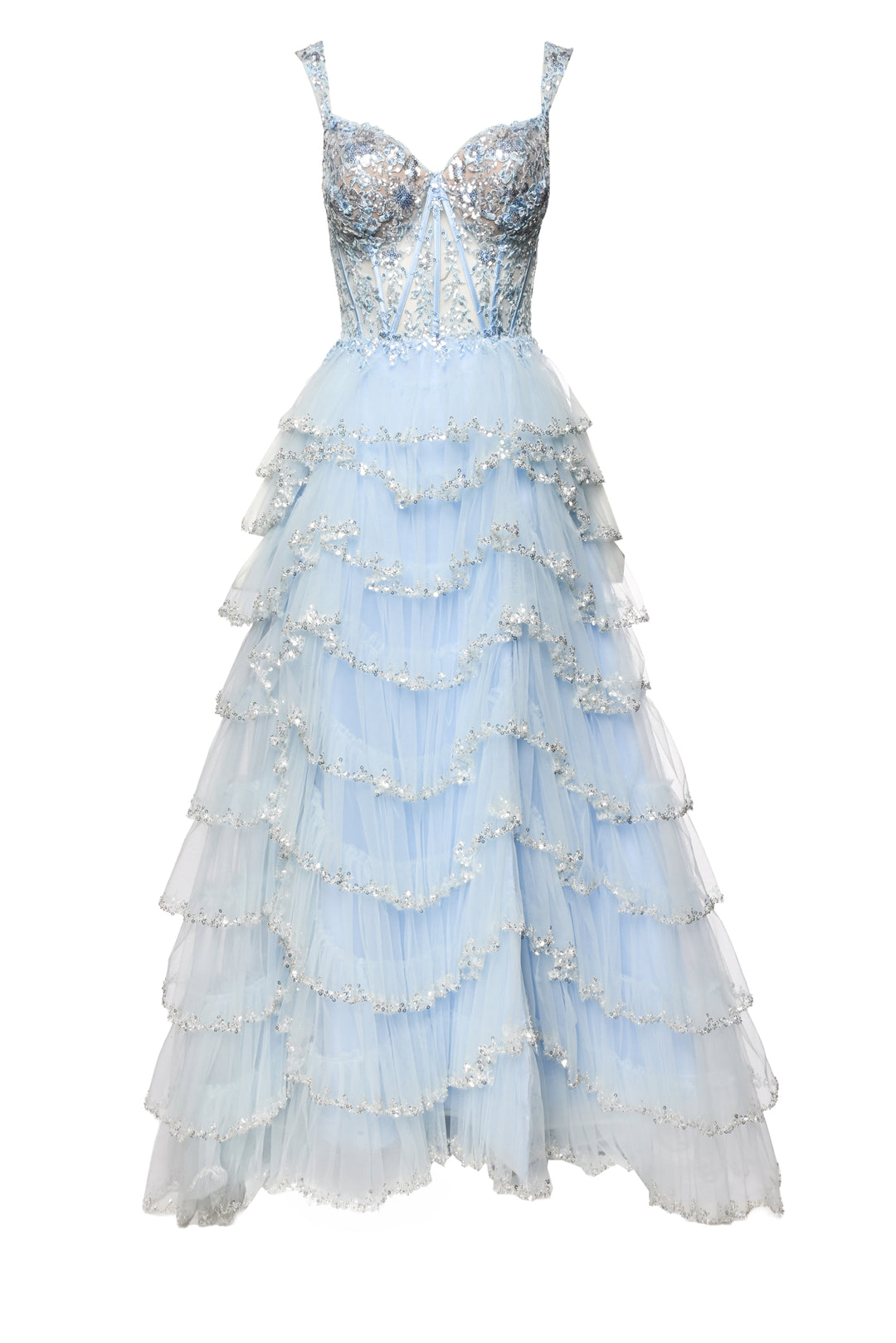 Sherri Hill Size 6 Tiered Sequin Embroidered Gown