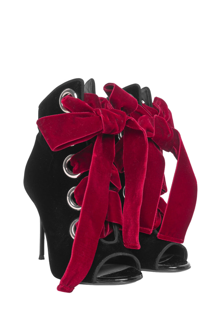 Giuseppe Zanotti Size 36 Velvet Lace Up Peep Toe Jeannine Ankle Boots