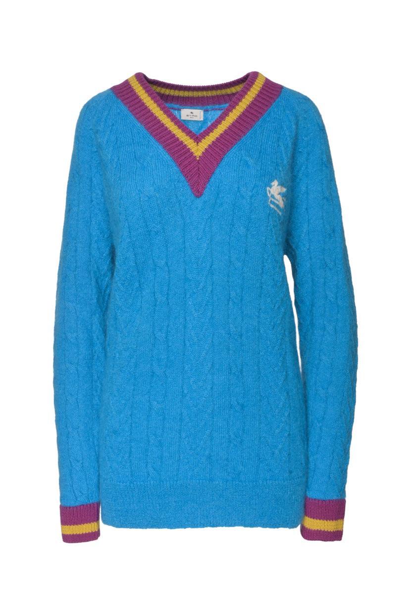 Etro Size 38 Embroidered Logo Cableknit Sweater