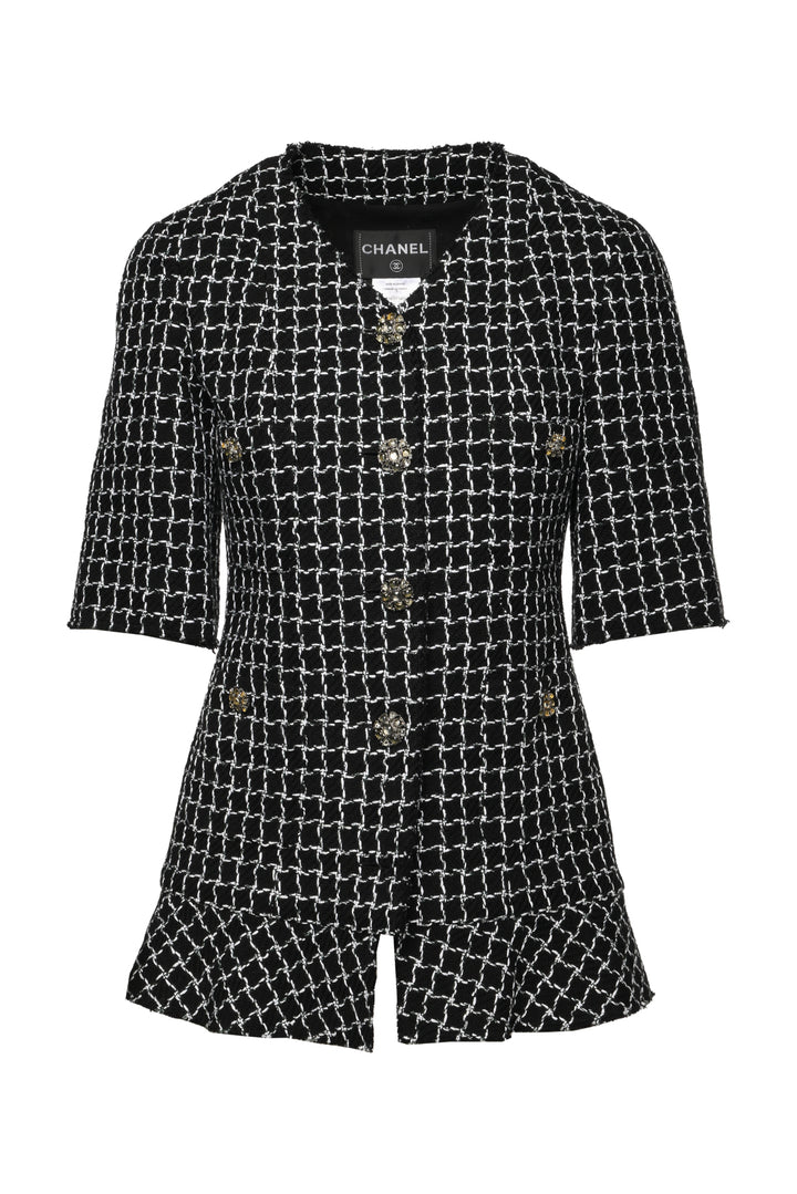 Chanel Size 38 2012 Checkered Tweed Short Sleeve Jacket