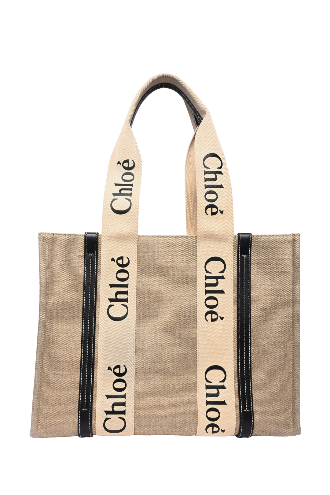 Chloe Logo Linen Medium Woody Tote Bag