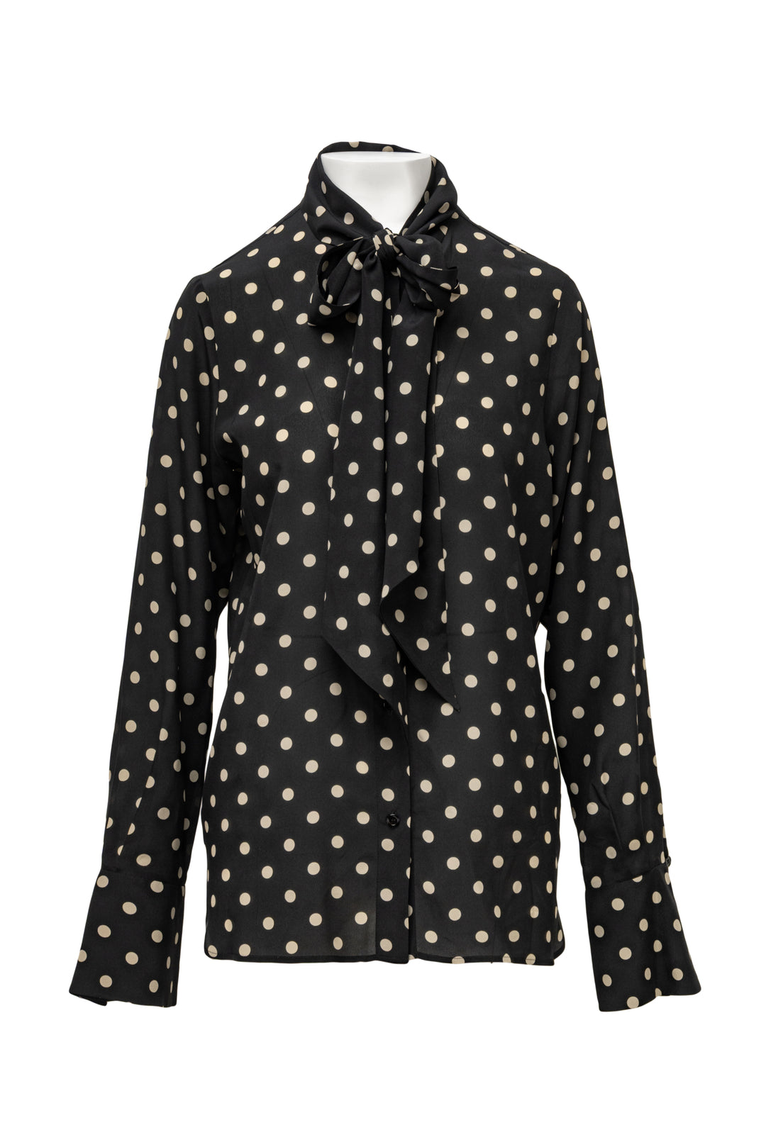 Nina Ricci Size M Polka Dot Crepe Tie-Neck Blouse