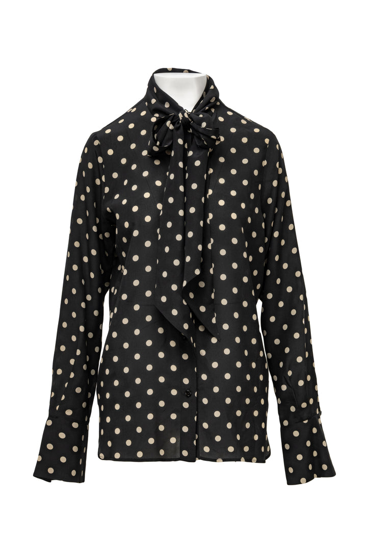 Nina Ricci Size M Polka Dot Crepe Tie-Neck Blouse