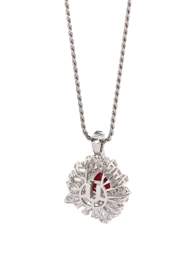 14K White Gold Multi Diamond & Ruby Pendant Necklace
