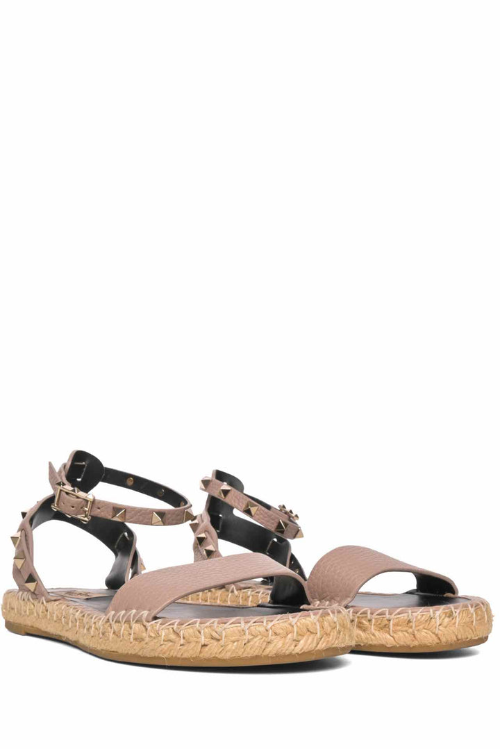 Valentino Size 37 Rockstud Leather Espadrille Sandals