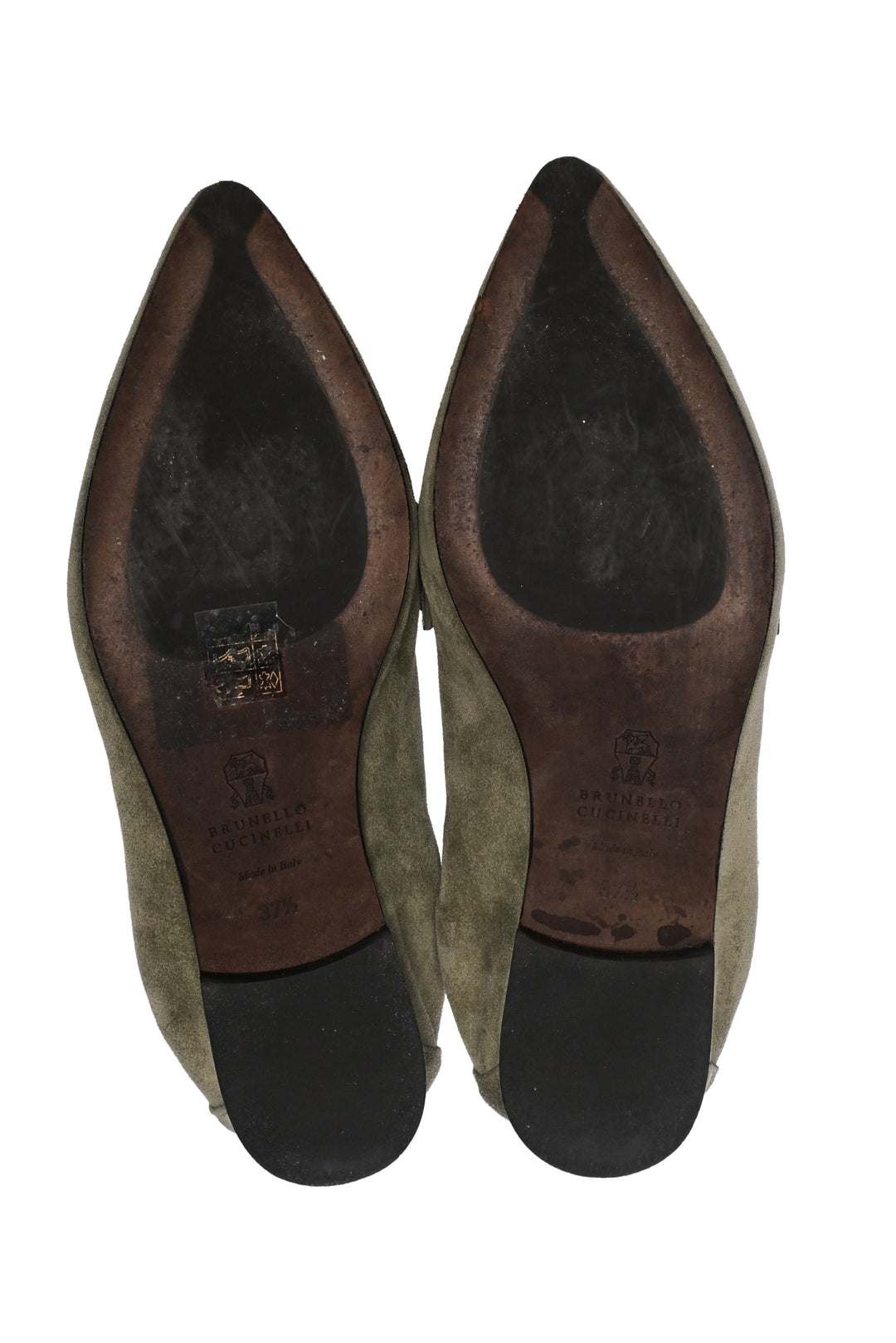 Brunello Cucinelli Size 37.5 Monili Embellished Suede Loafers