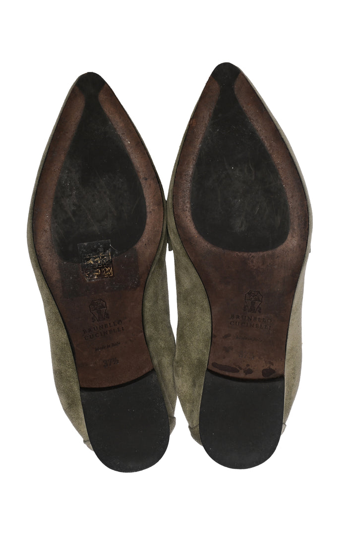 Brunello Cucinelli Size 37.5 Monili Embellished Suede Loafers