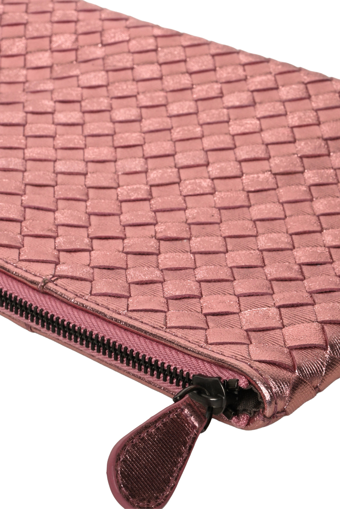 Bottega Veneta Intrecciato Metallic Leather Zipped Pouch