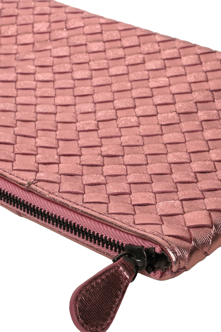 Bottega Veneta Intrecciato Metallic Leather Zipped Pouch