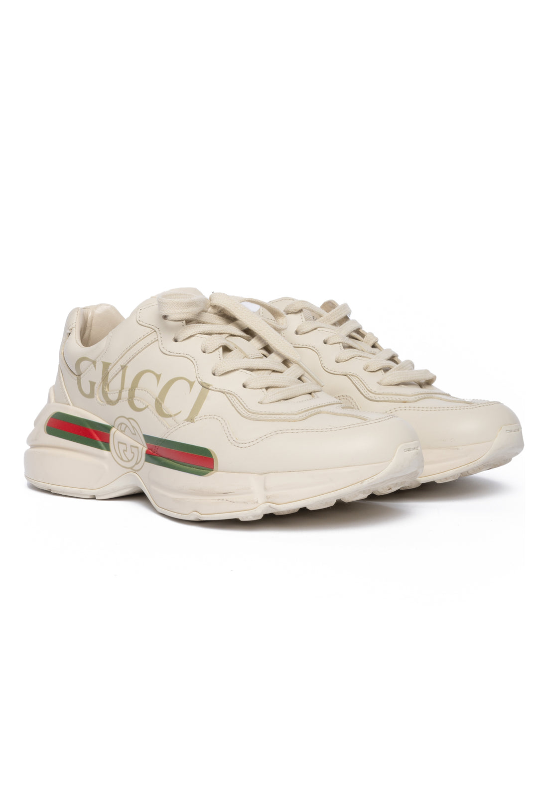 Gucci Size 8 Rhyton Logo Leather Sneaker