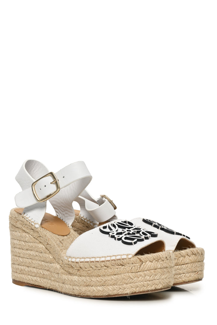 Loewe Size 35 Canvas & Leather Espadrille Wedge Sandals