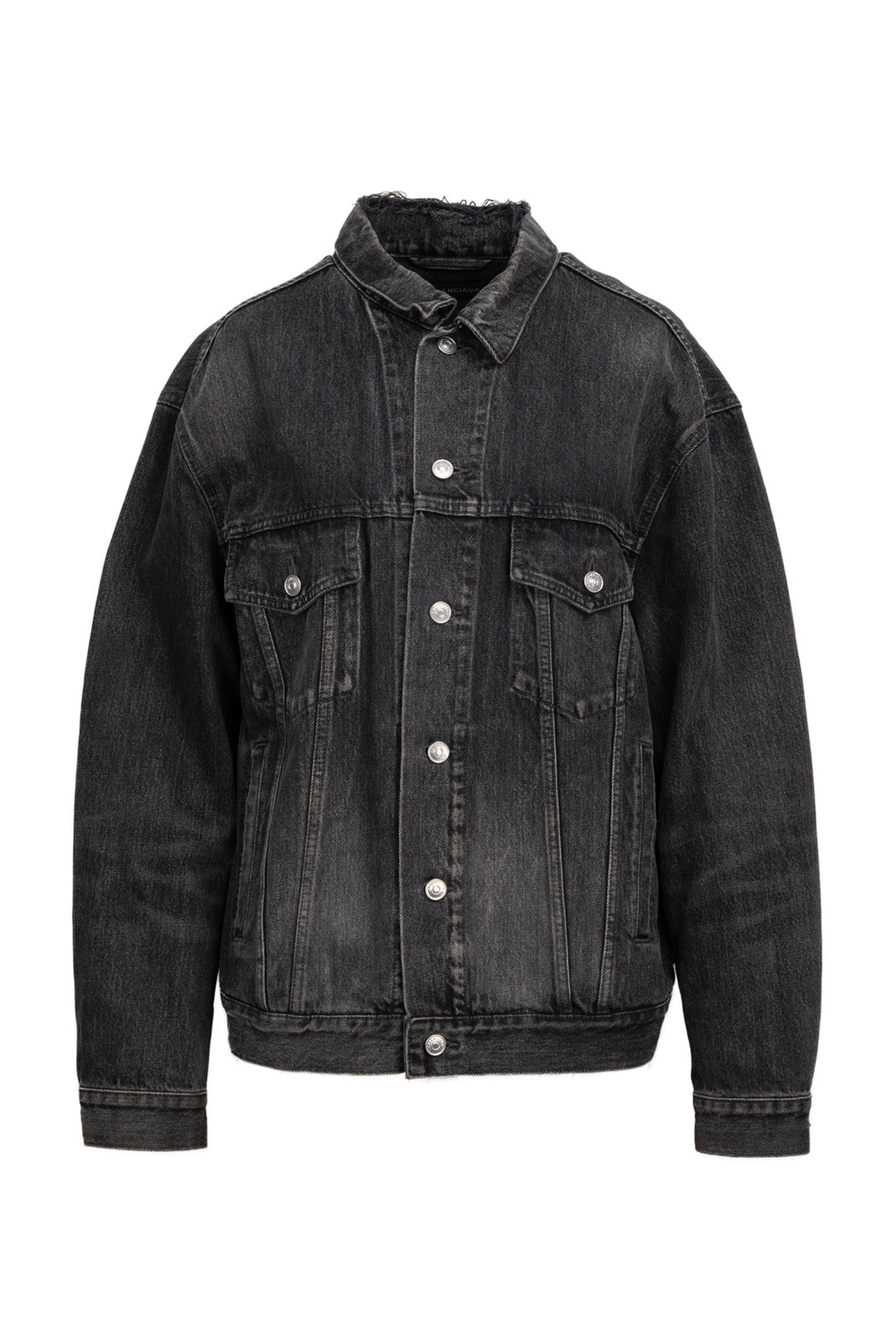 Balenciaga Size 46 Men's Distressed Logo Denim Jacket