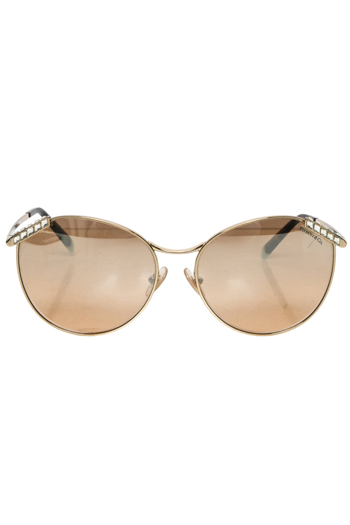 Tiffany Crystal Embellished Metal Round Frame Sunglasses