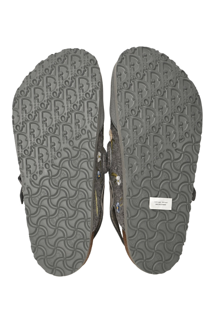 Dior x Birkenstock Size 9 Men's Tokio Felted Wool Floral Embroidered Mules