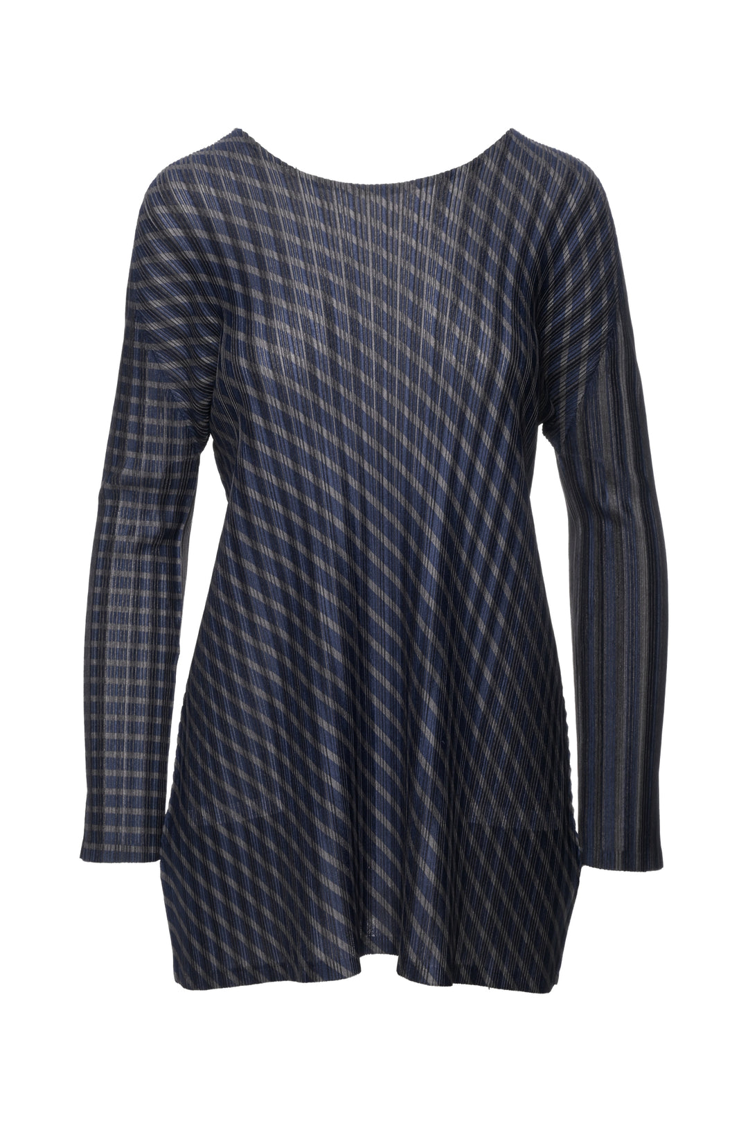 Pleats Please Size 5 Striped Pleated Long Sleeve Tops