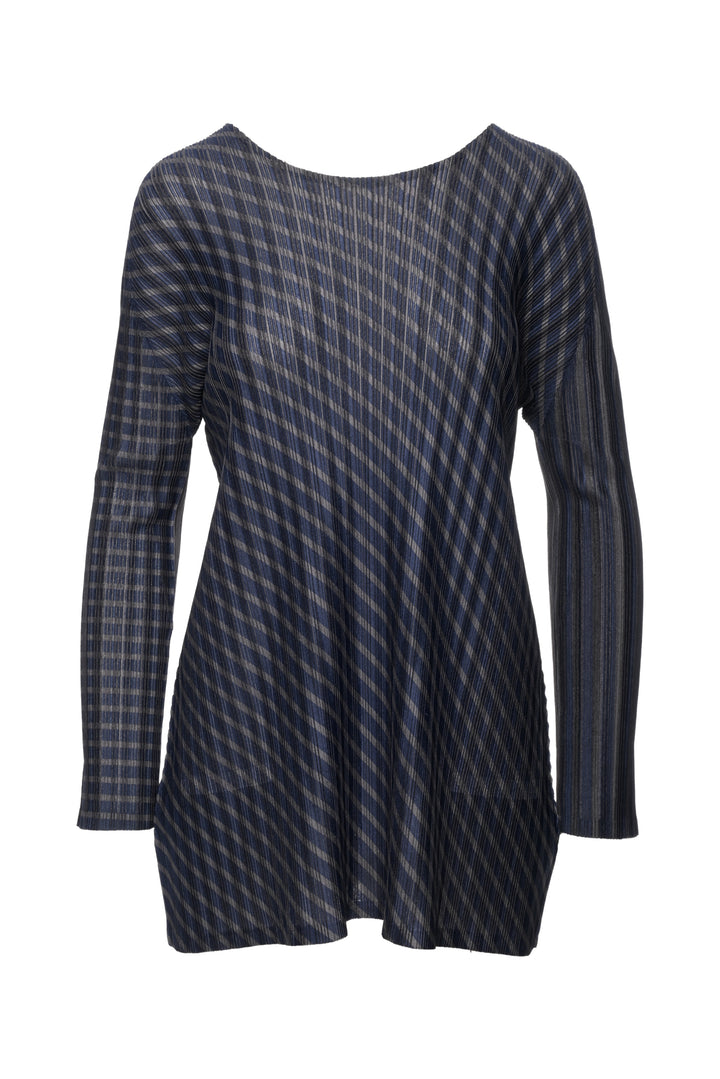 Pleats Please Size 5 Striped Pleated Long Sleeve Tops