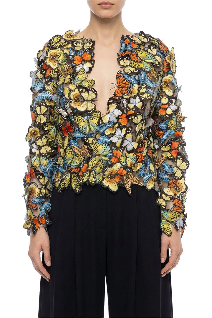 Oscar De La Renta Size 14 Threadwork Butterfly AppliquÃ© Jacket