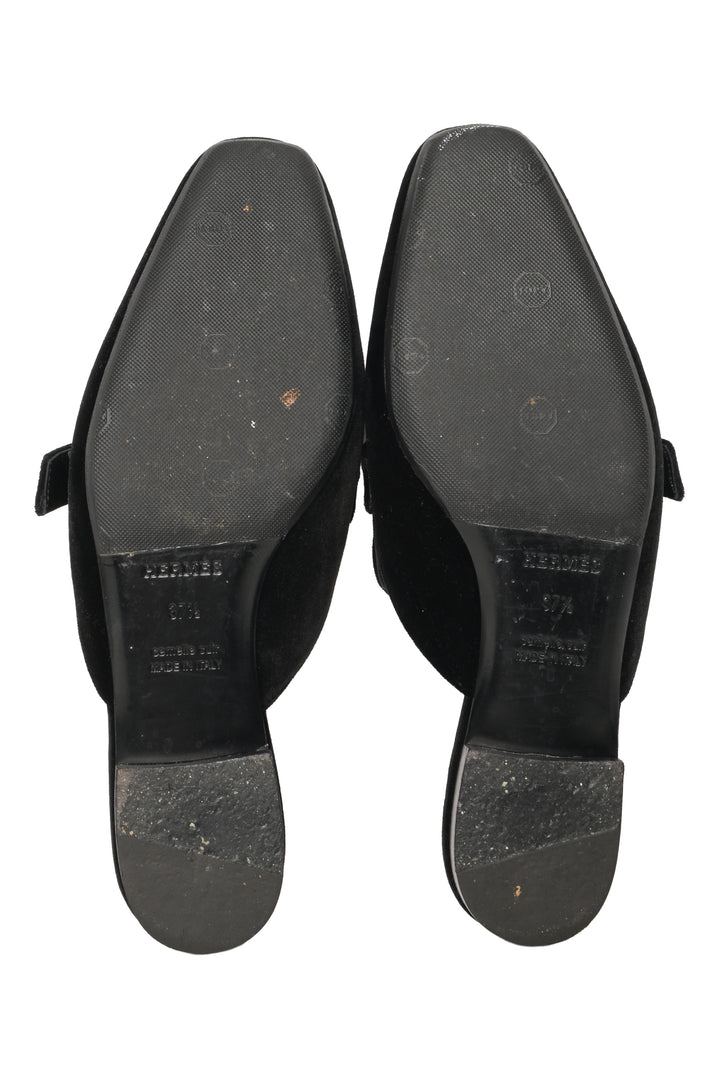 Hermes Size 37.5 Velvet Goatskin Crystal Beauty Mules