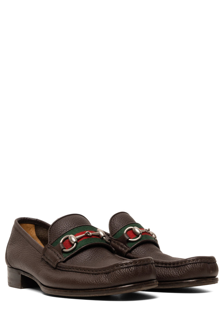 Mens Shoe Size 7.5 Gucci Men's Web Stripe Horsebit Leather Loafers