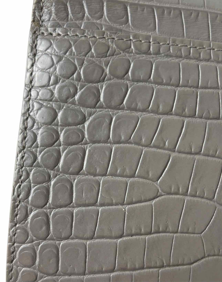 Saint Laurent  Croc Embossed Leather Sunset Chain Wallet Purse