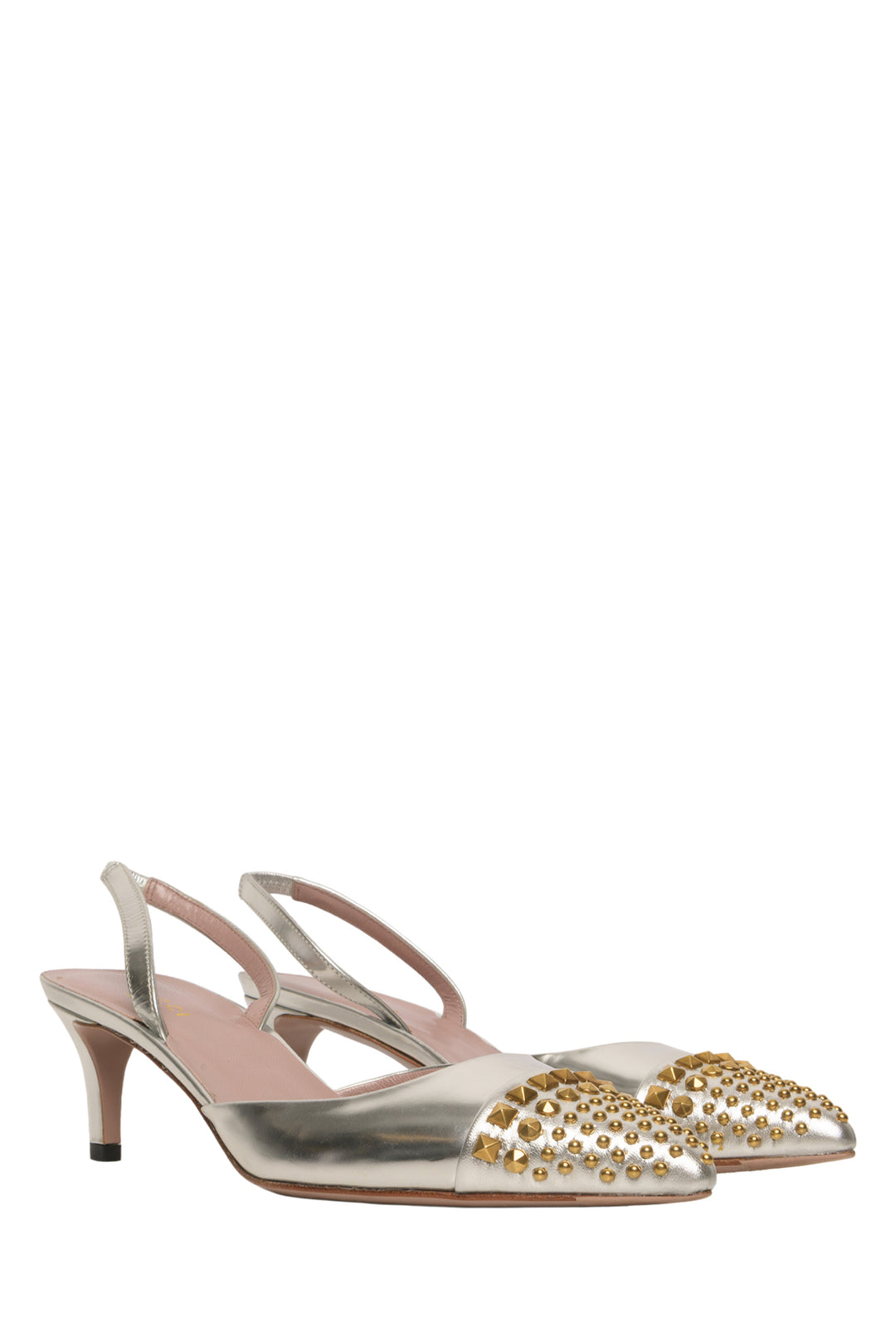 Gucci Size 37.5 Patent Leather Coline Studded Slingback Pumps