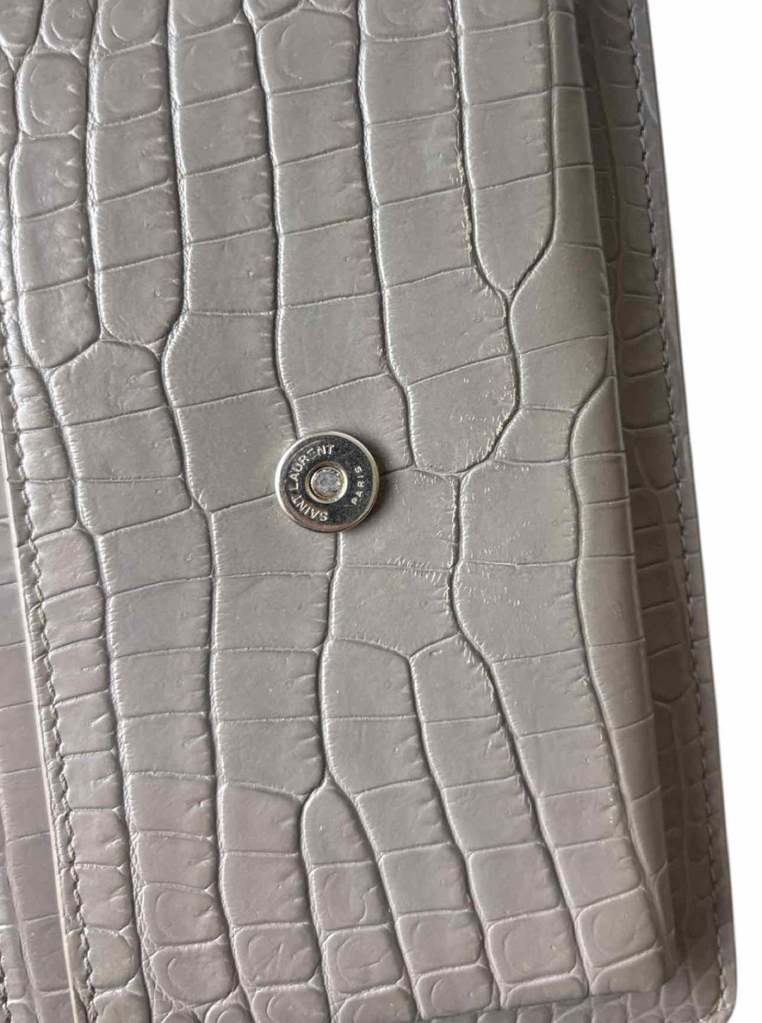 Saint Laurent  Croc Embossed Leather Sunset Chain Wallet Purse