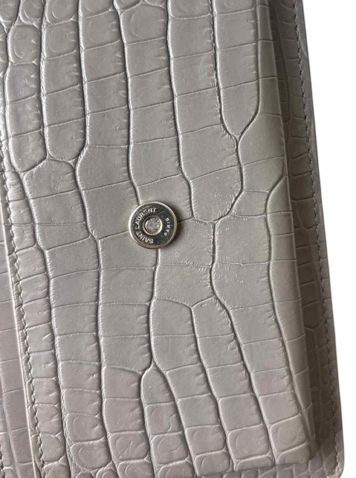 Saint Laurent  Croc Embossed Leather Sunset Chain Wallet Purse