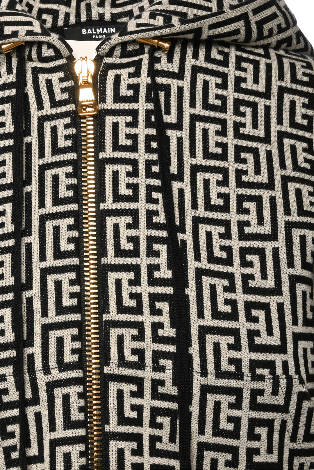 Balmain Size M Monogram Print Cropped Full Zip Hoodie