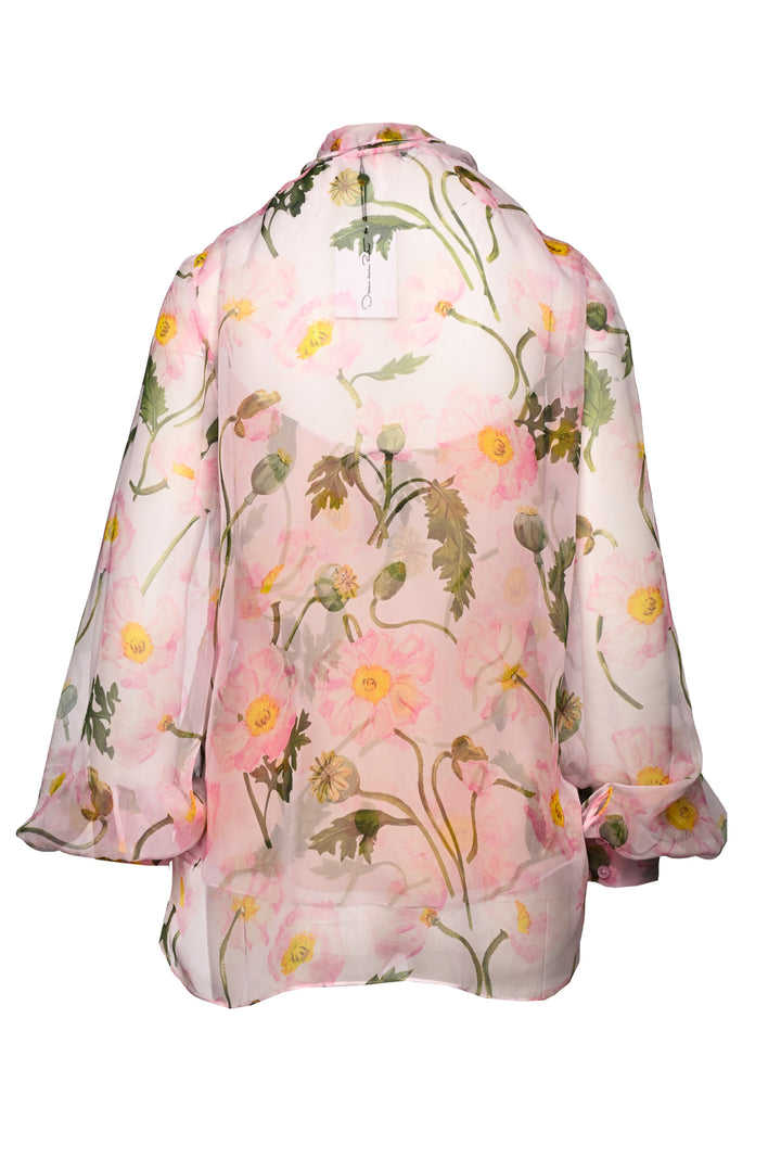 Oscar De La Renta Size 6 Tied-Neck Silk Chiffon Blouse