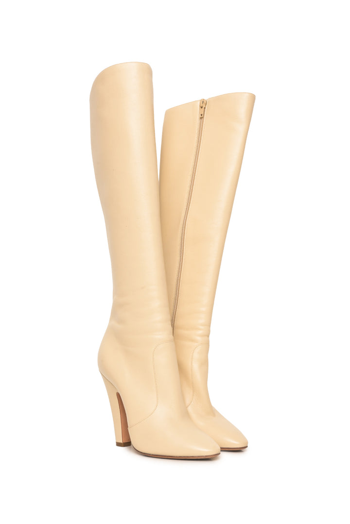 Saint Laurent Size 36.5 Leather Knee High Heeled Boots