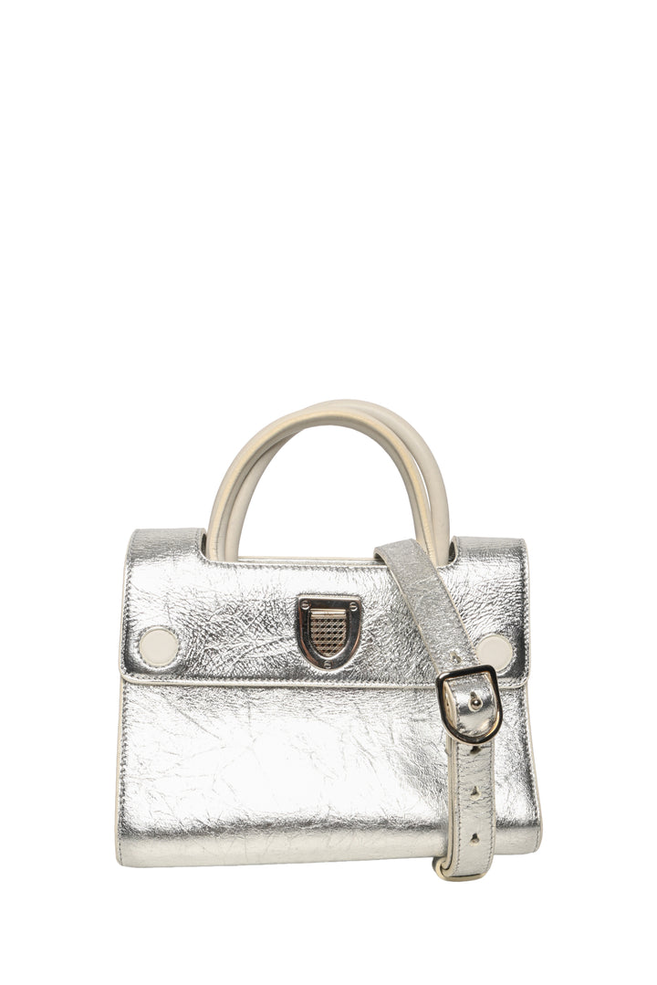 Dior Silver Crinkle Leather Diorever Mini Top Handle Bag