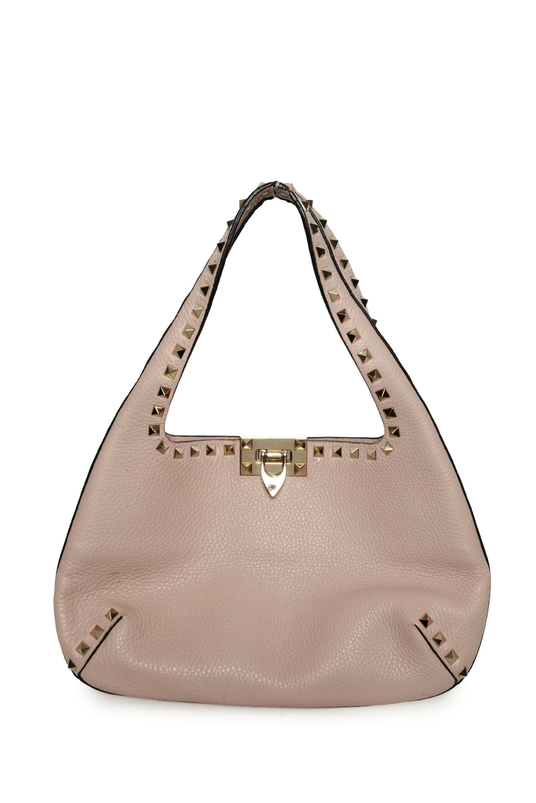 Valentino Pebbled Calfskin Small Rockstud Flip Lock Hobo