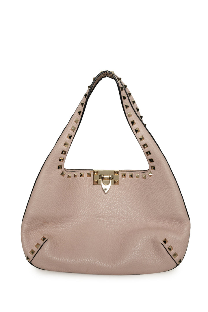 Valentino Pebbled Calfskin Small Rockstud Flip Lock Hobo