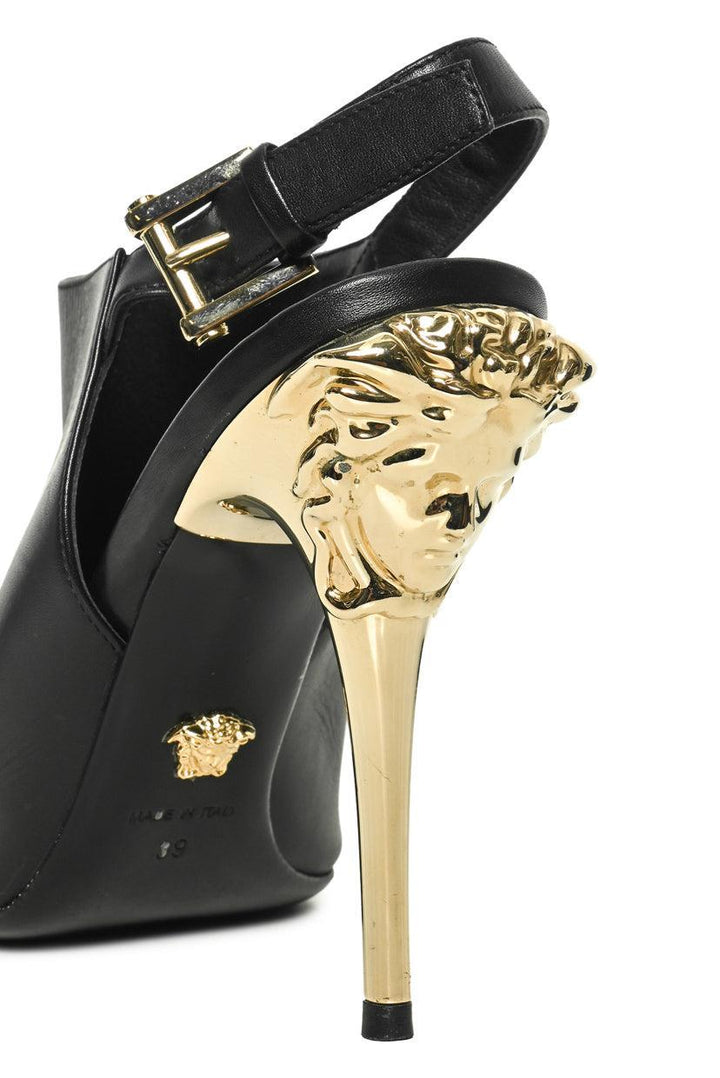 Versace Size 39 Slingback Peep Toe Leather Pumps