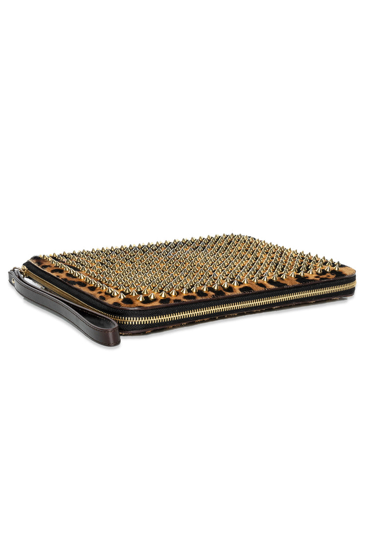 Christian Louboutin Calf Hair Leopard Print Spiked IPad Case Clutch