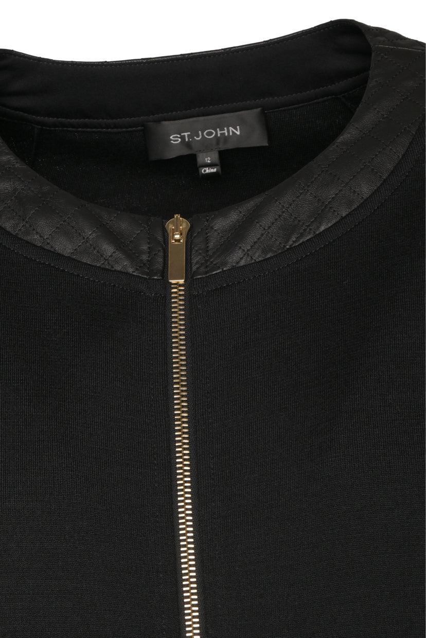 St. John Size 12 Leather Trimmed Half Sleeve Jacket