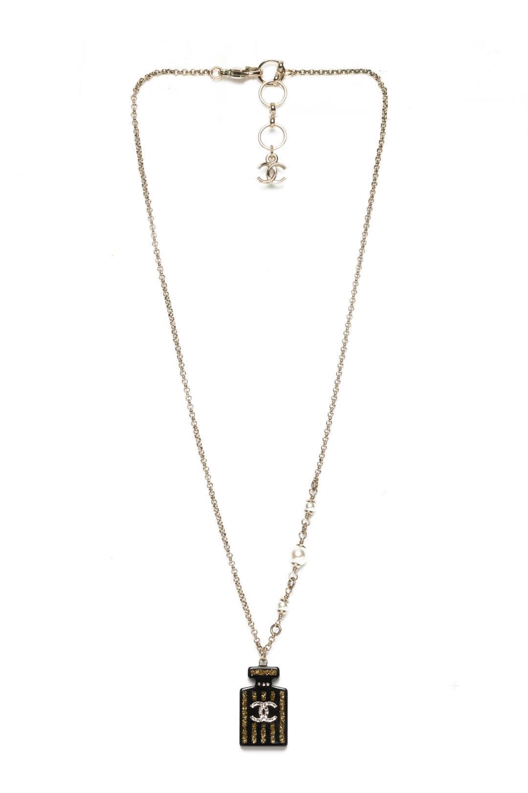 Chanel 2017 Black Resin Perfume Bottle Pendant Necklace