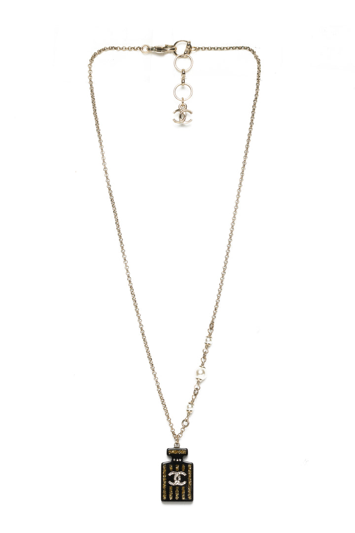 Chanel 2017 Black Resin Perfume Bottle Pendant Necklace
