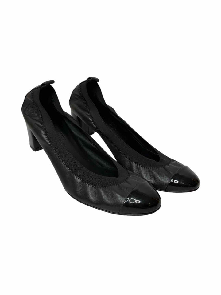 Chanel Elastic Leather Embroidered Size 40.5 Pumps