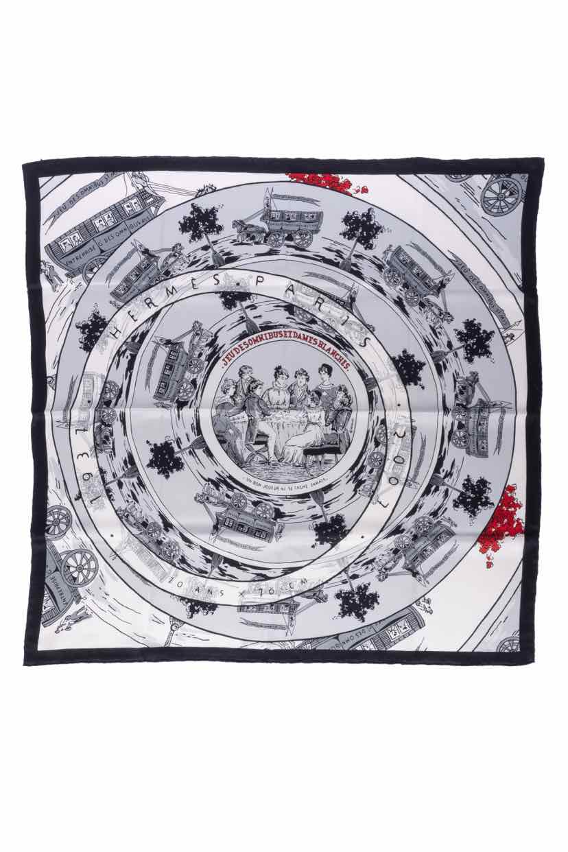 Hermes Jeu des Omnibus et Dames Blanches Square Silk Scarf