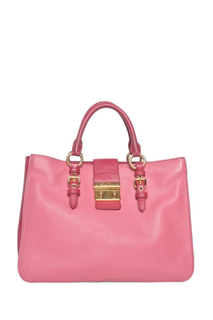 Miu Miu Two-tone Leather Buckle Tote
