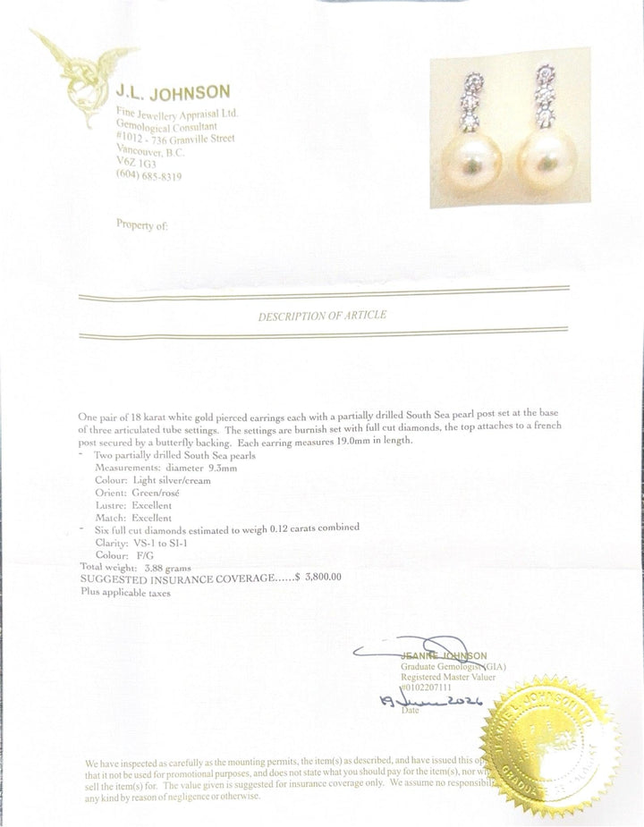 18K White Gold Trio Diamond & Pearl Drop Earrings