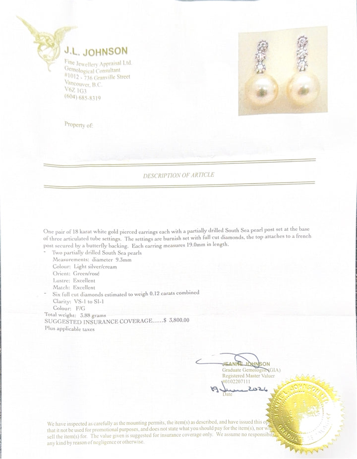 18K White Gold Trio Diamond & Pearl Drop Earrings