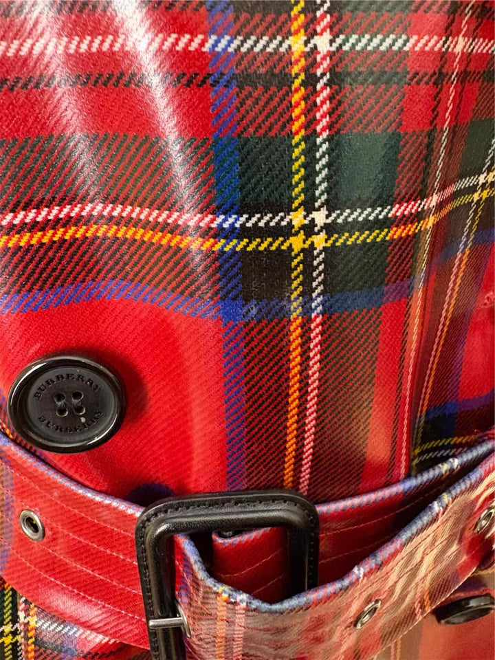 Burberry Size 2 Laminated Tartan Wool Trench Coat