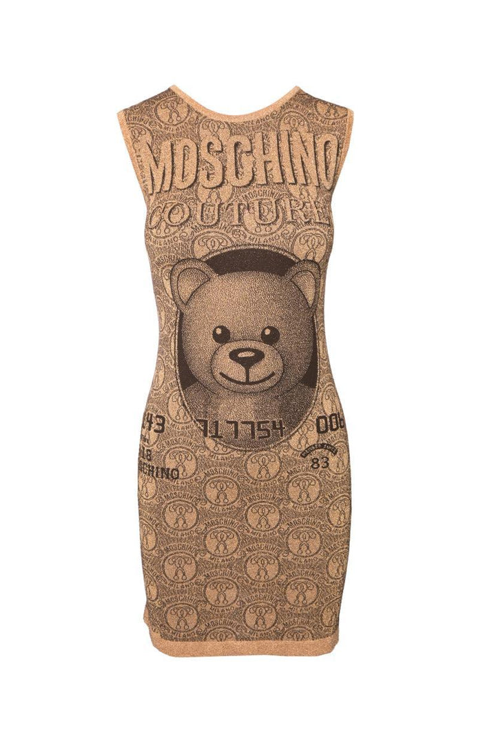 Moschino Couture Size 4 Teddy Bear Credit Card Metallic Knit Dress & Cardigan